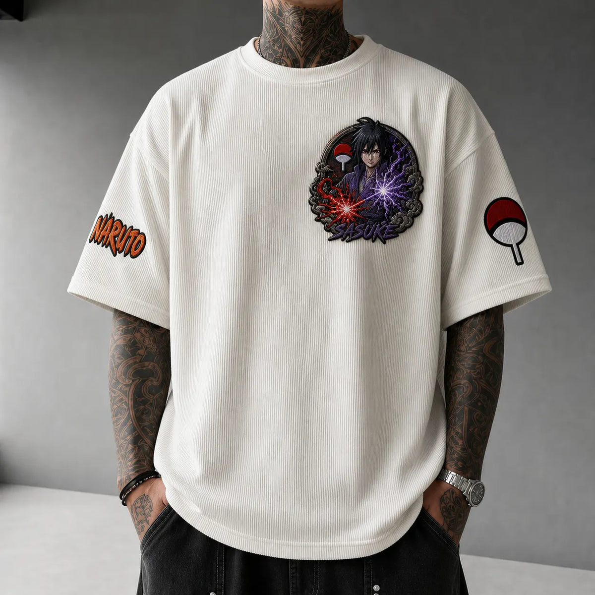 Unisex Anime-Style Retro Corduroy Oversized T-Shirt