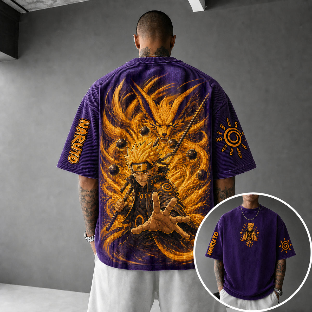 Unisex Anime-Style Retro Corduroy Oversized T-Shirt