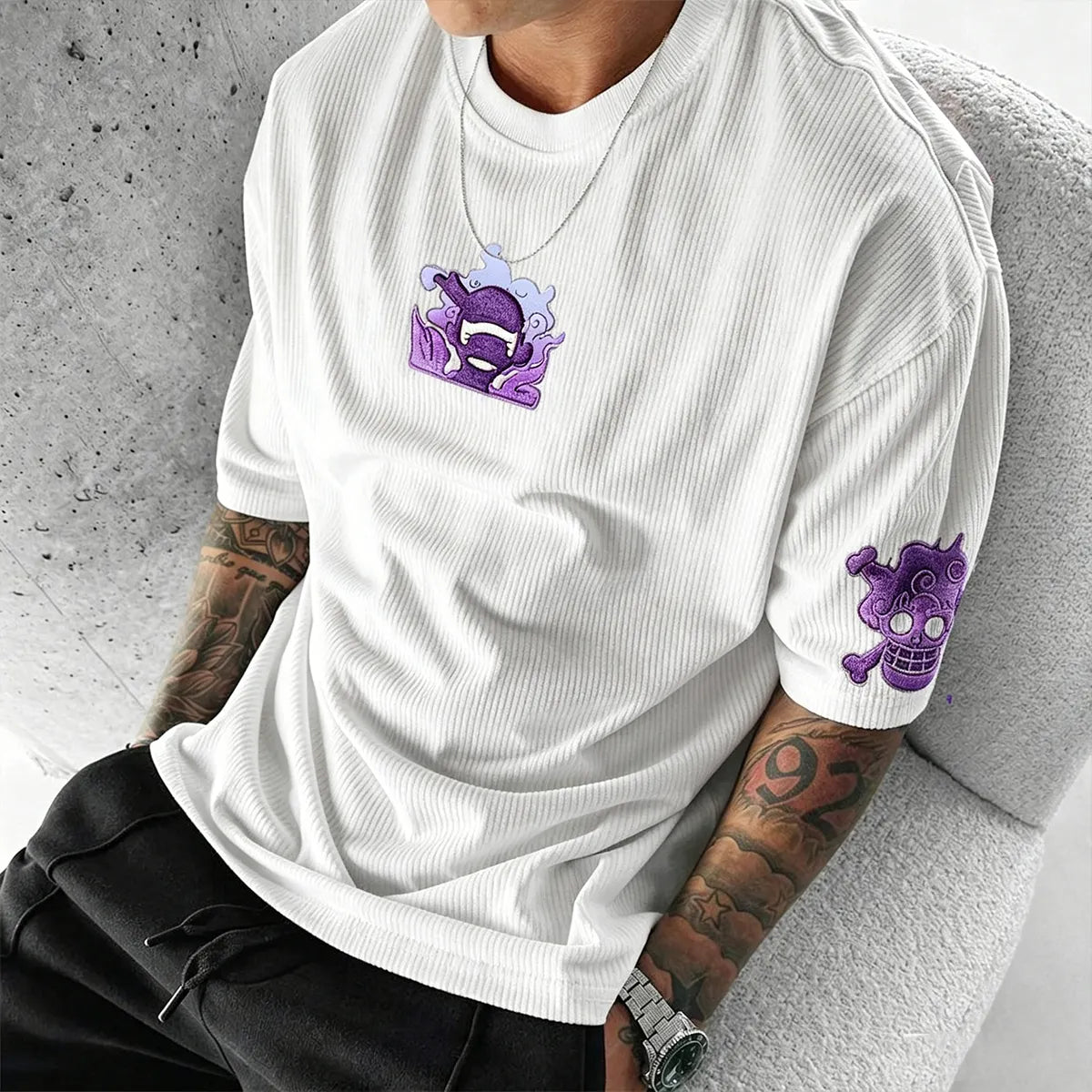 Unisex Anime Inspired Vintage Corduroy T-Shirt