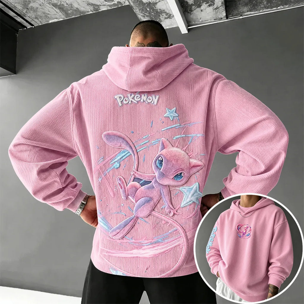 Unisex Retro Corduroy Hoodie With Anime-style Graphics