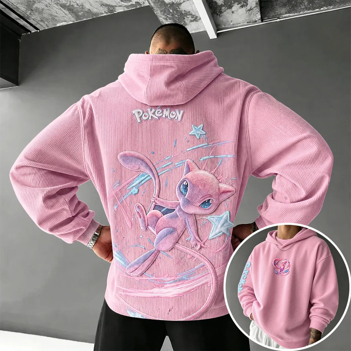 Unisex Retro Corduroy Hoodie With Anime-style Graphics