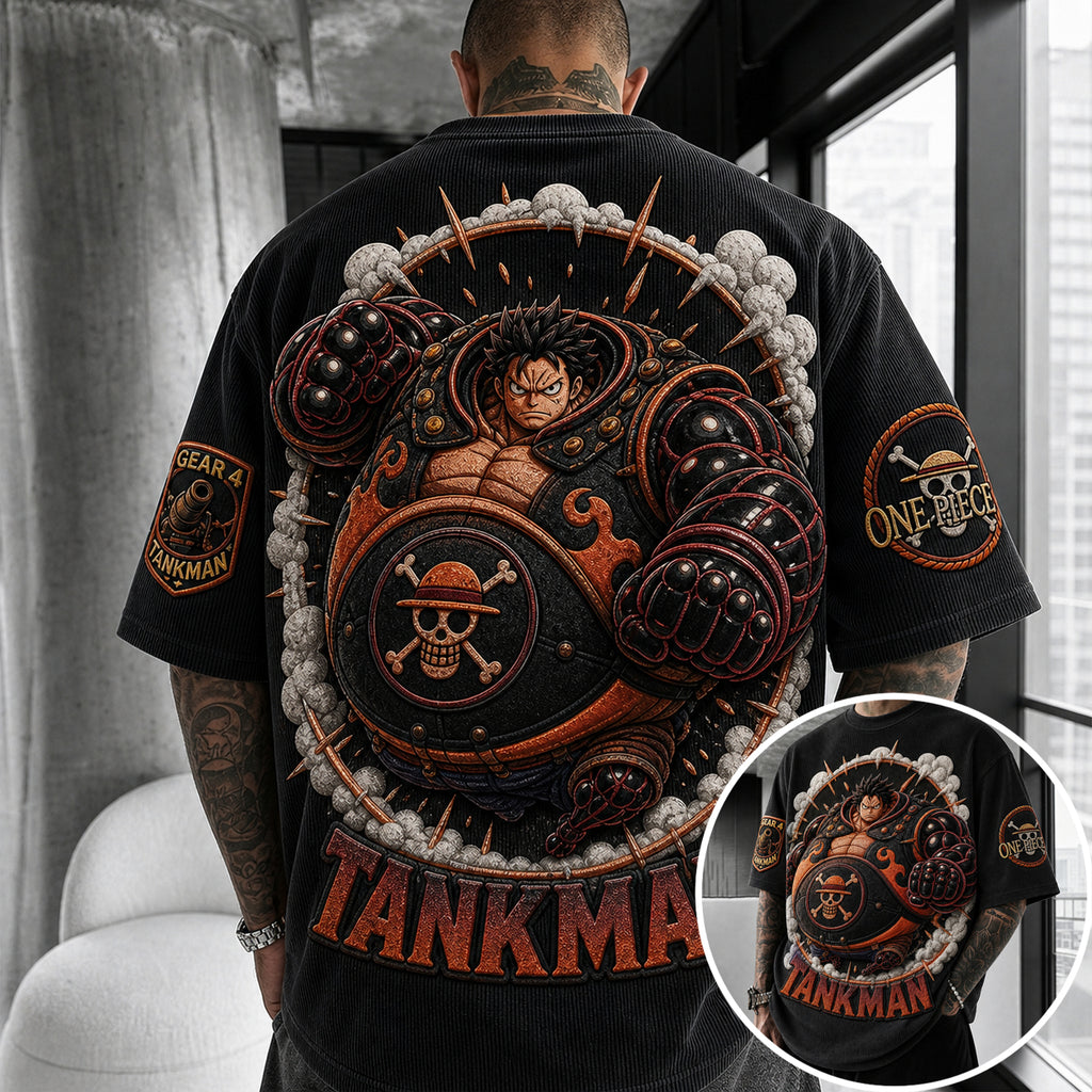 Unisex Short-Sleeve Corduroy T-Shirt With Anime Print