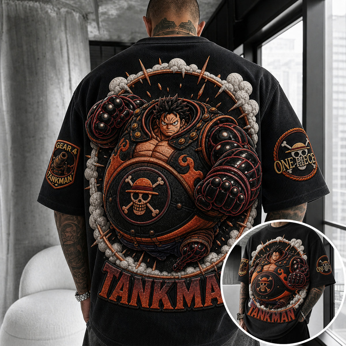 Unisex Short-Sleeve Corduroy T-Shirt With Anime Print