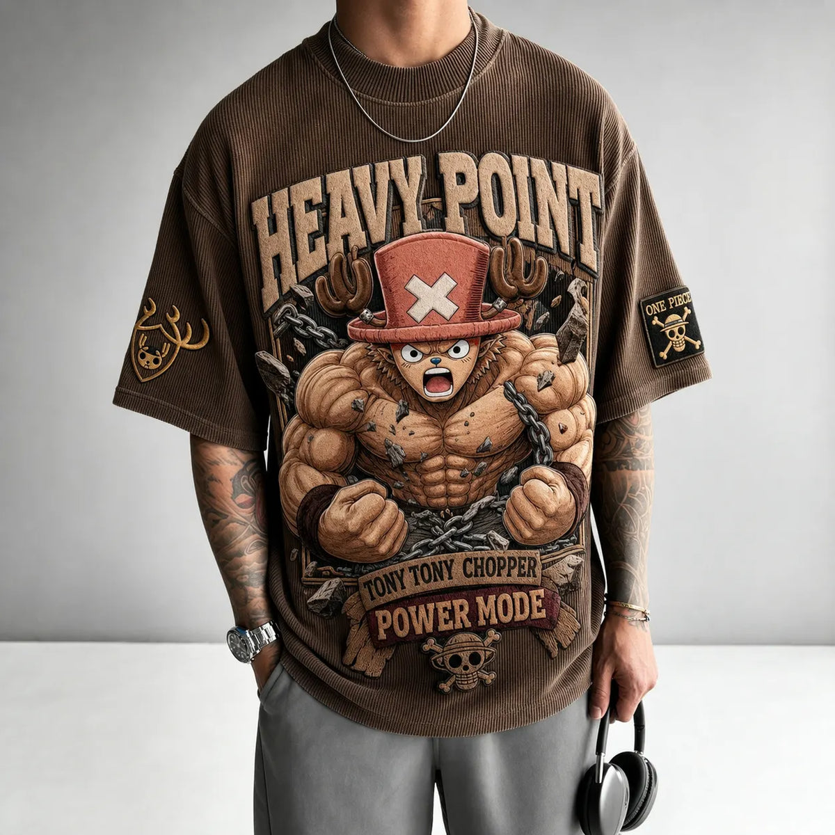 Unisex Short-Sleeve Corduroy T-Shirt With Anime Print