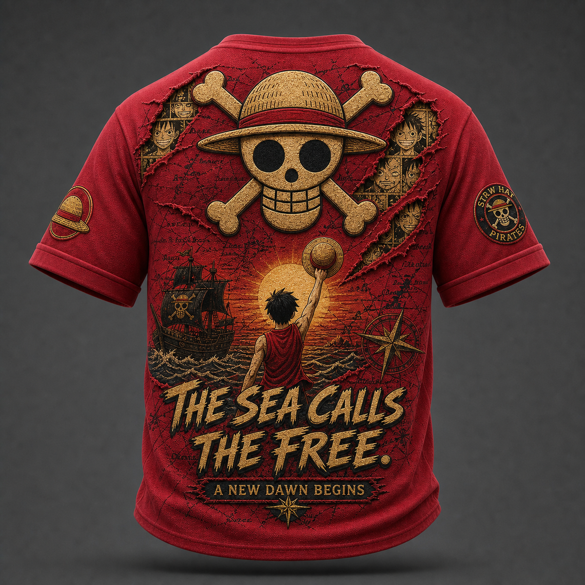 Pirate Crew Print V-Neck T-Shirt
