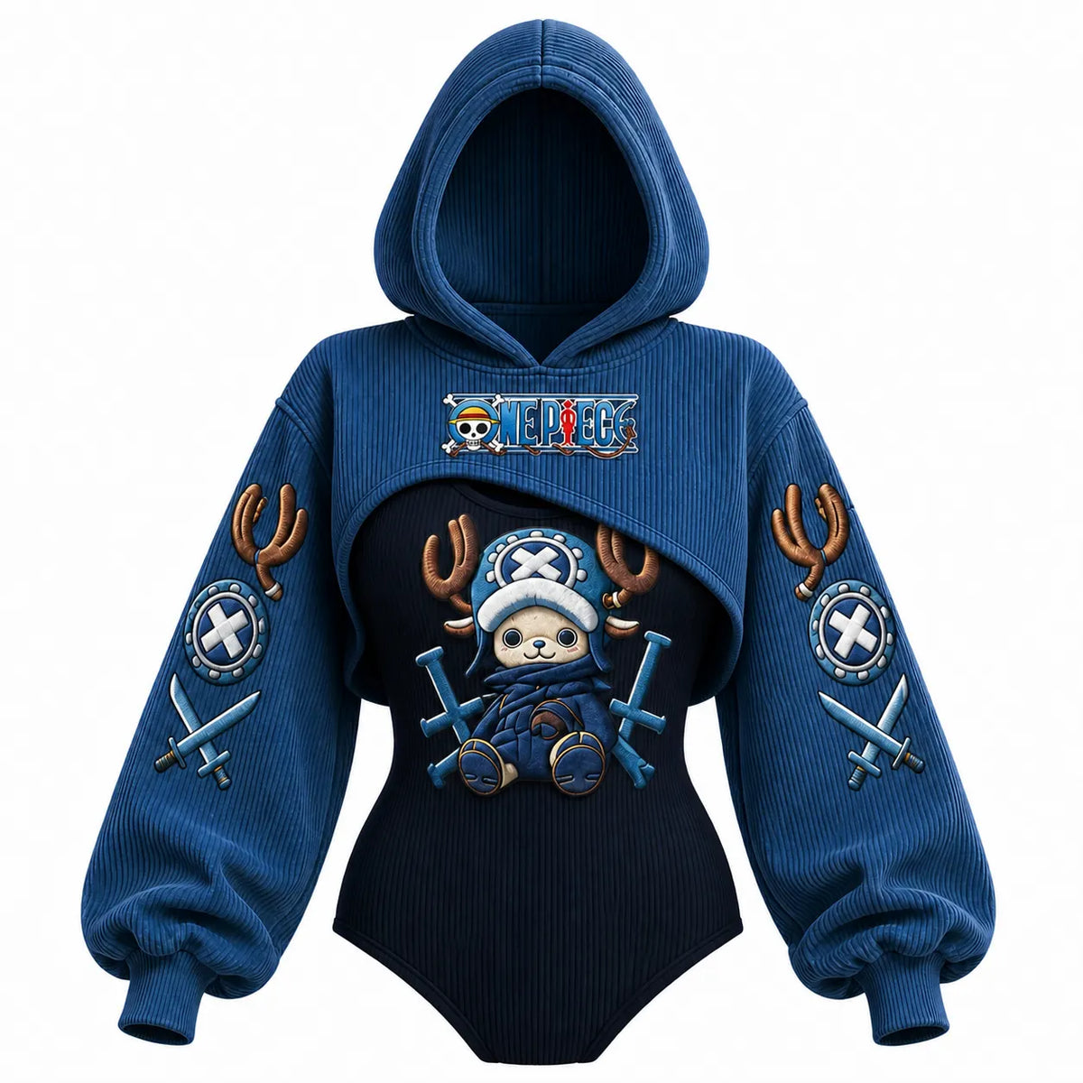 Women's Anime-Print Hooded Romper Set