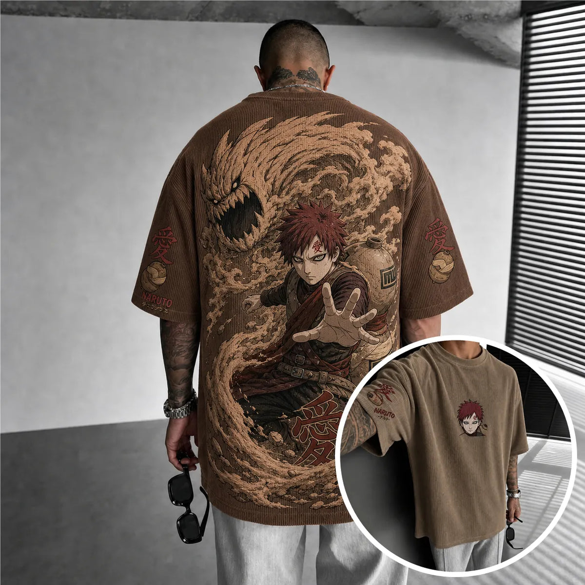 Unisex Anime-Style Retro Corduroy Oversized T-Shirt