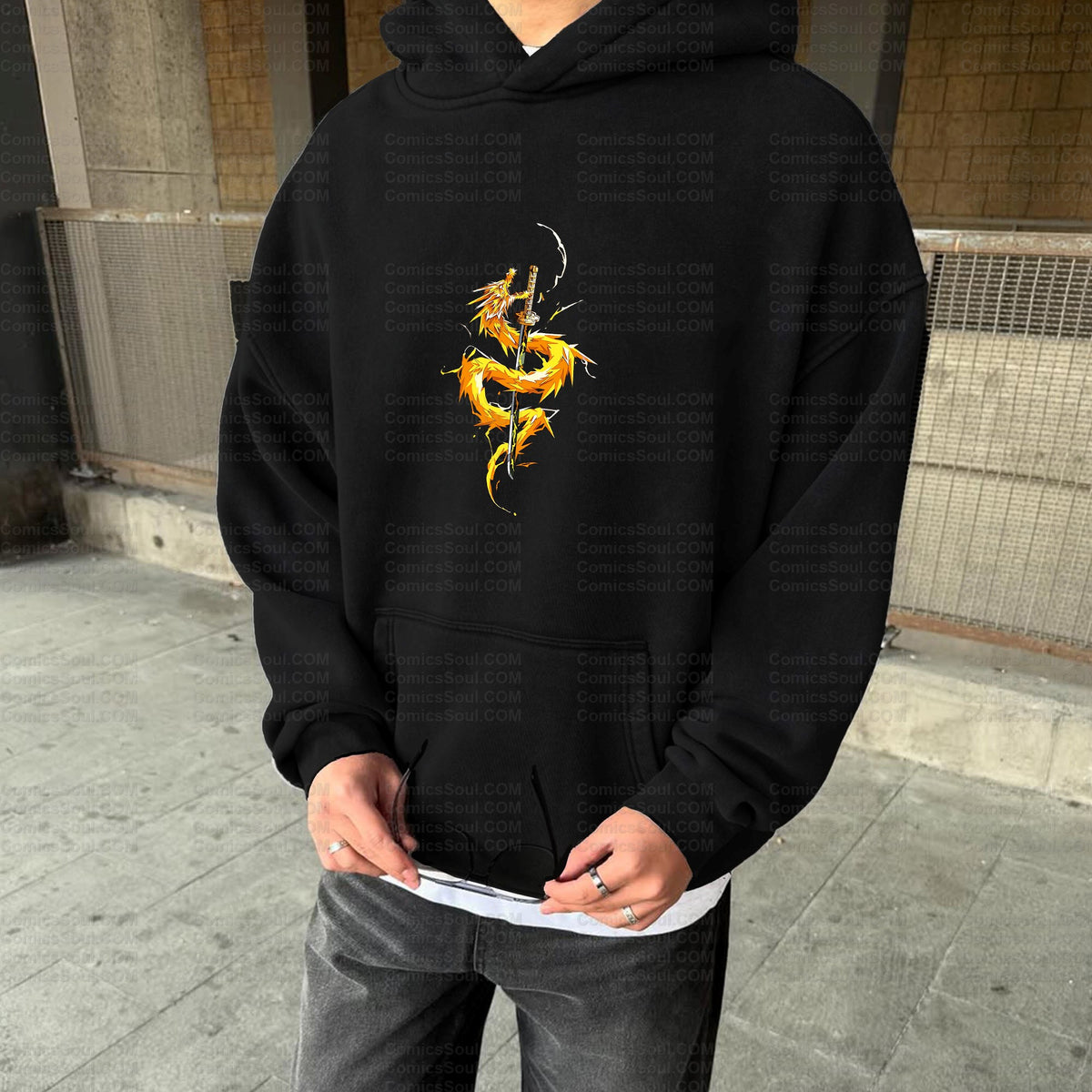 Unisex Anime Graphic Water wash Streetwear Vintage Hoodie