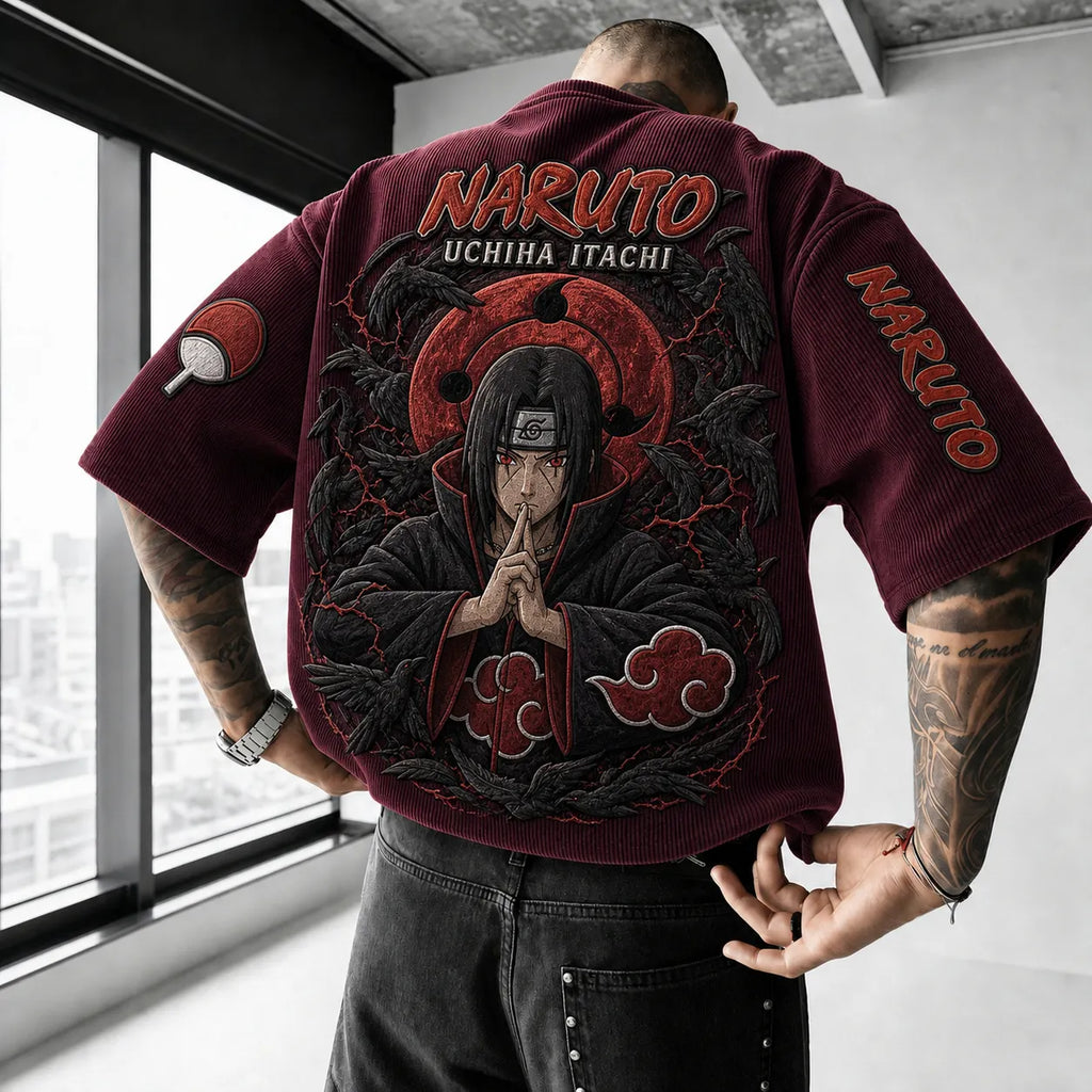Unisex Anime-Style Retro Corduroy Oversized T-Shirt