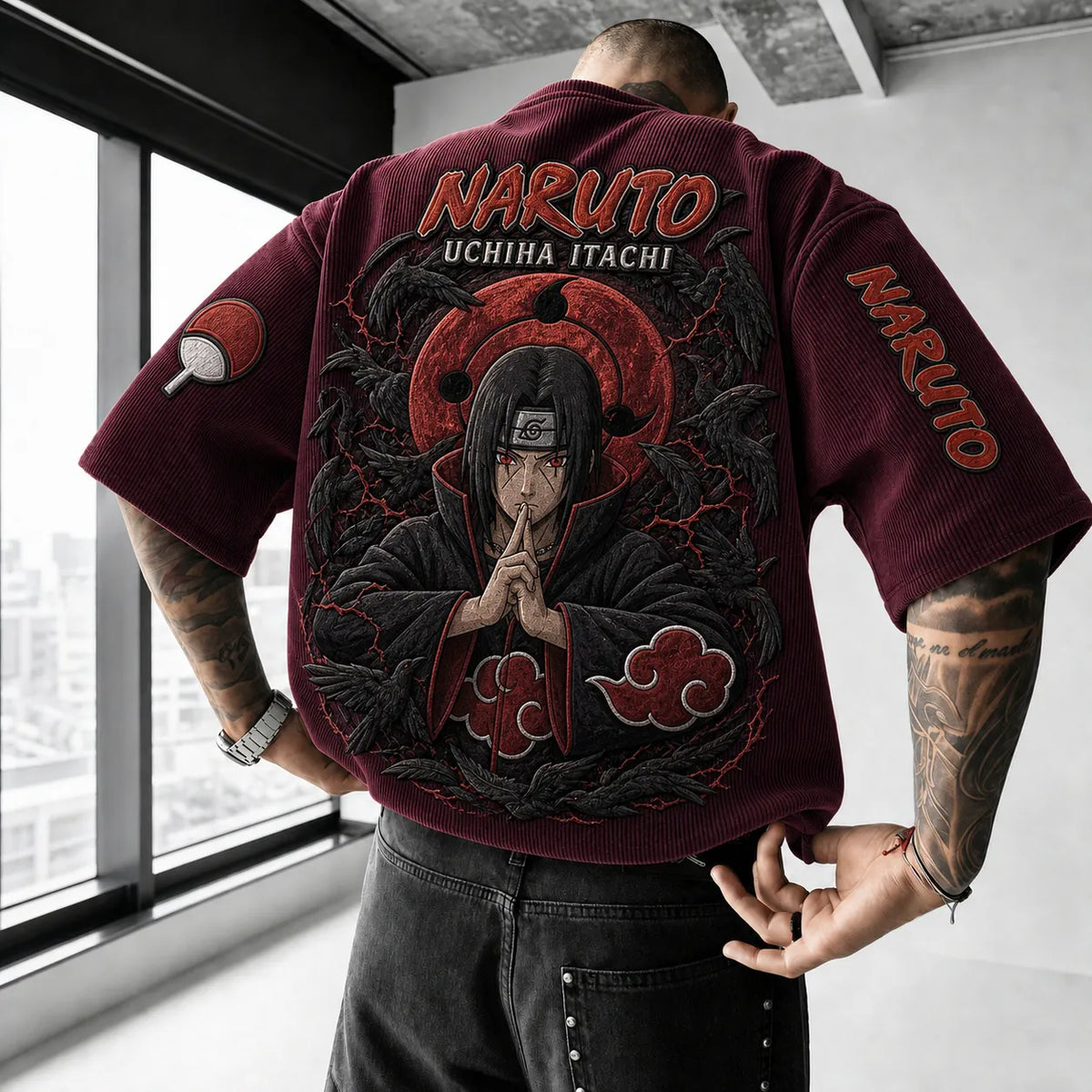 Unisex Anime-Style Retro Corduroy Oversized T-Shirt