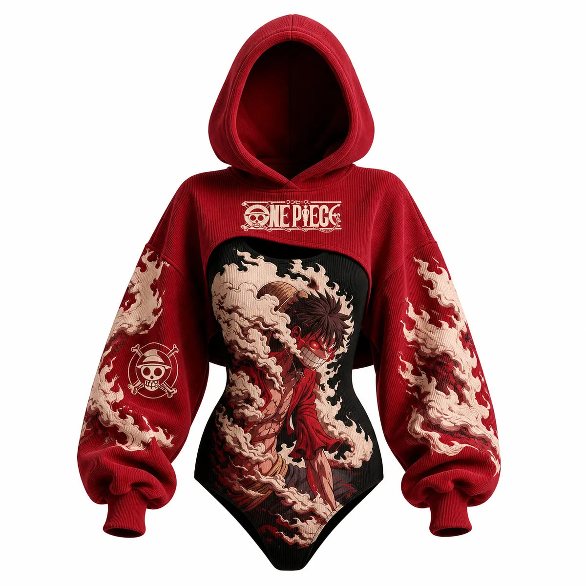 Women's Anime-Print Hooded Romper Set