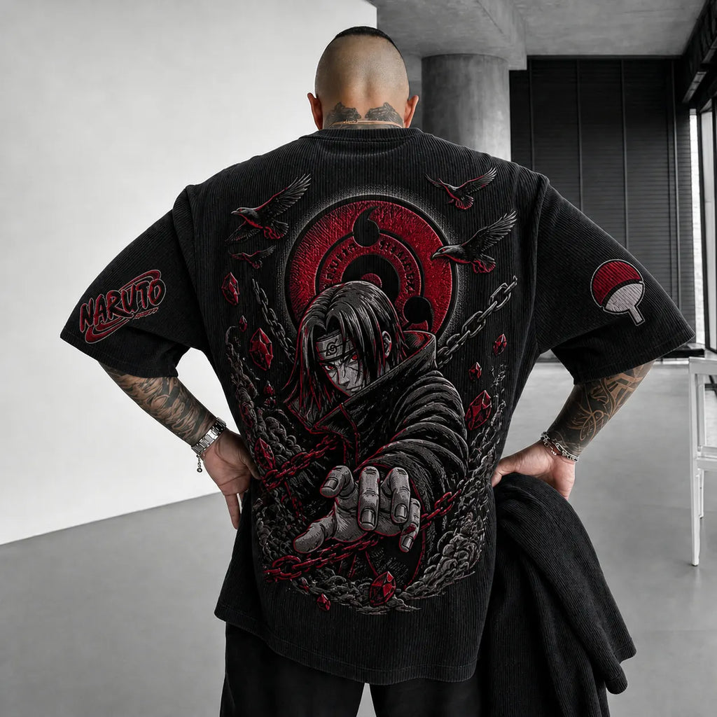 Unisex Anime-Style Retro Corduroy Oversized T-Shirt