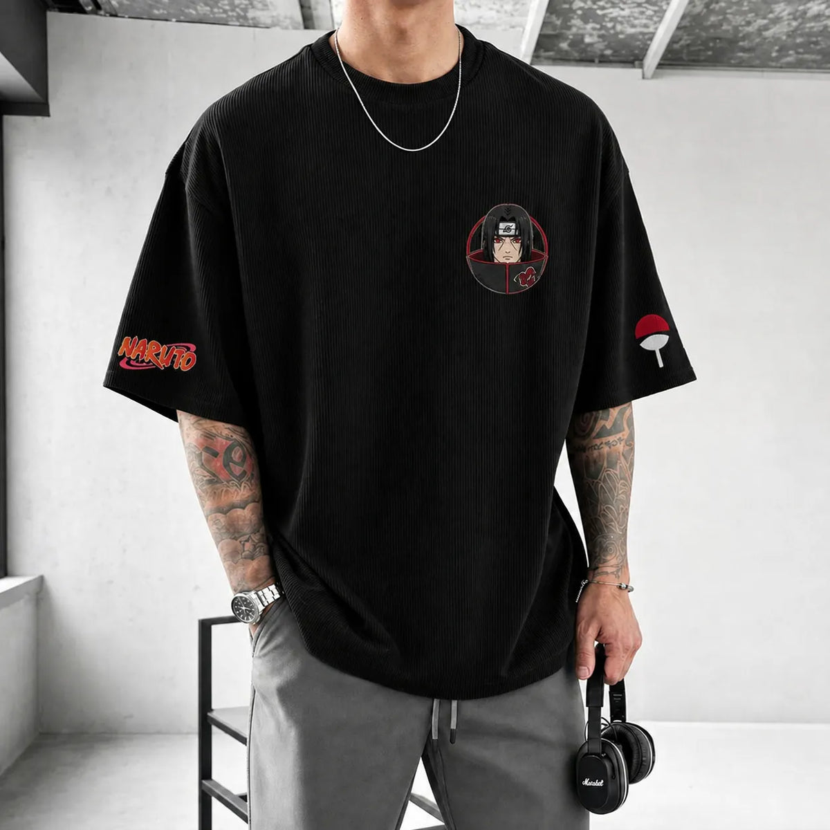 Unisex Anime-Style Retro Corduroy Oversized T-Shirt