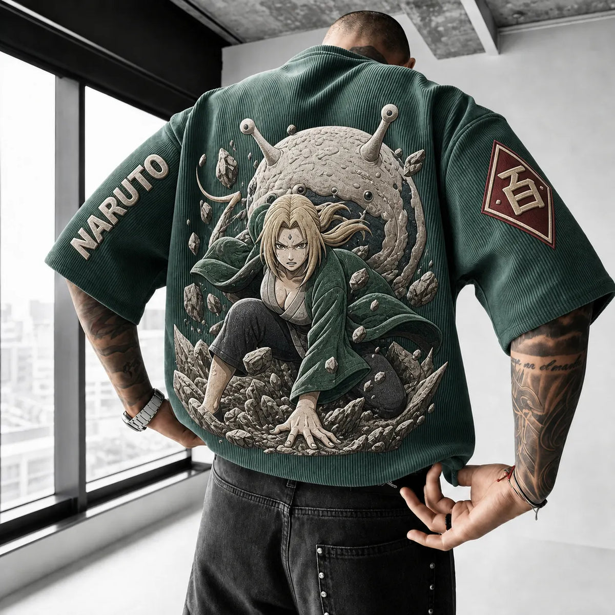 Unisex Anime-Style Retro Corduroy Oversized T-Shirt