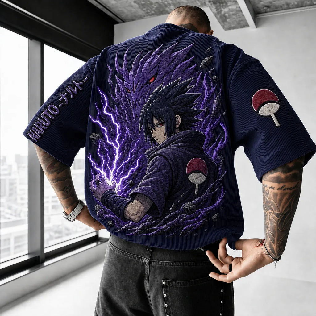 Unisex Anime-Style Retro Corduroy Oversized T-Shirt