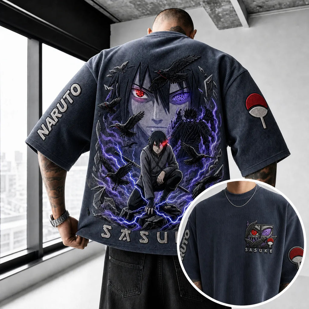 Unisex Anime-Style Retro Corduroy Oversized T-Shirt