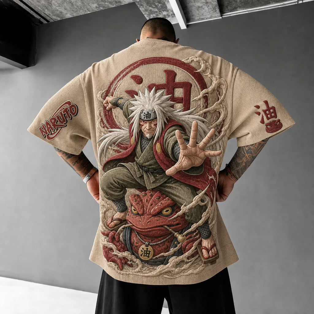 Unisex Anime-Style Retro Corduroy Oversized T-Shirt