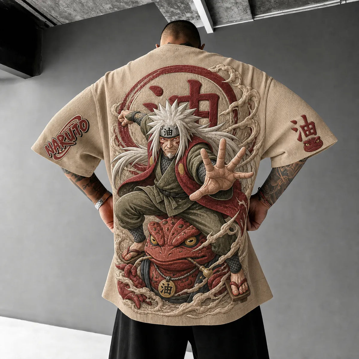 Unisex Anime-Style Retro Corduroy Oversized T-Shirt