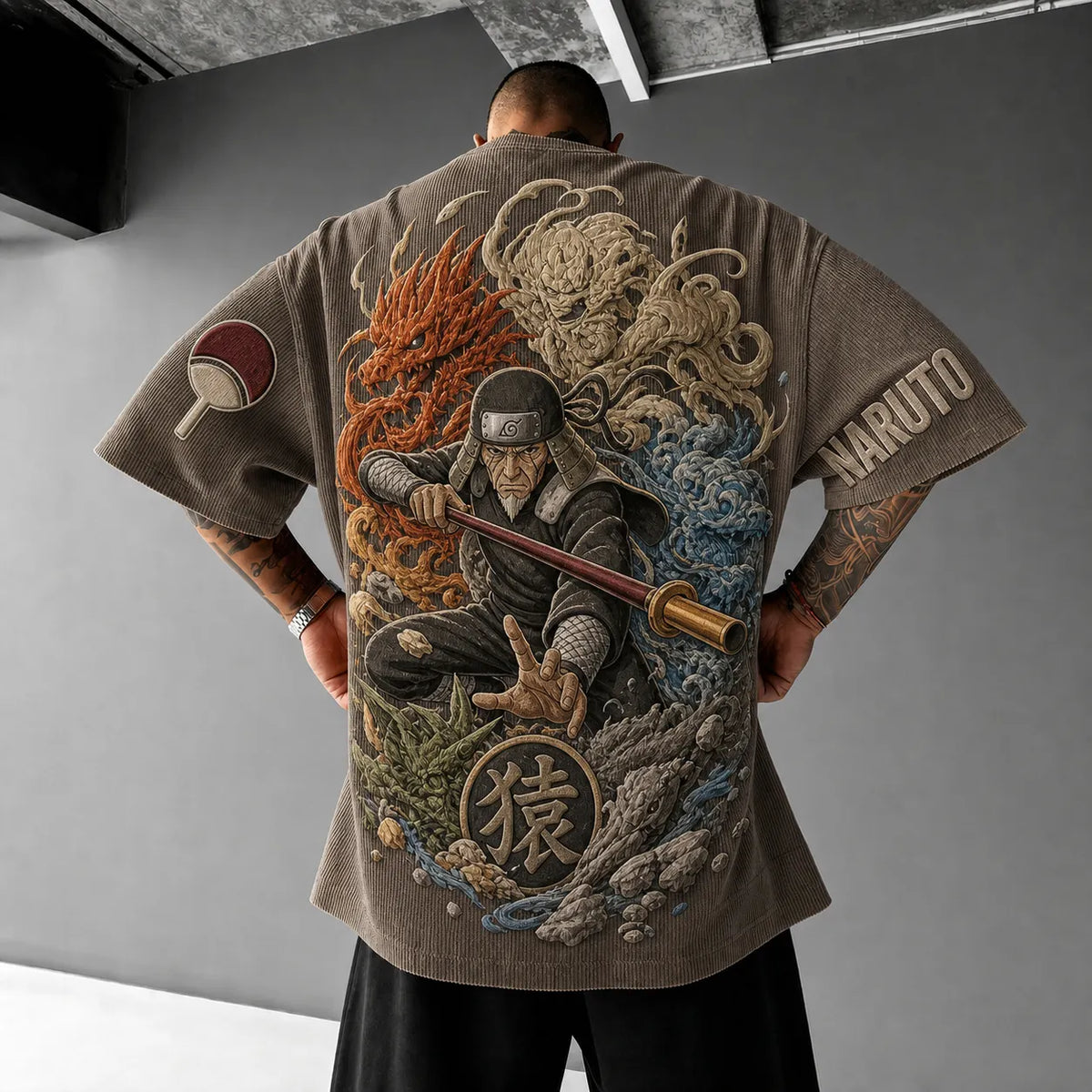 Unisex Anime-Style Retro Corduroy Oversized T-Shirt