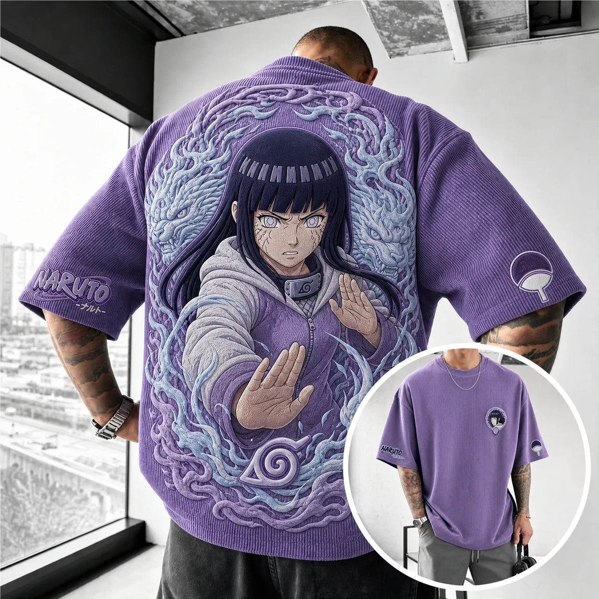 Unisex Anime-Style Retro Corduroy Oversized T-Shirt