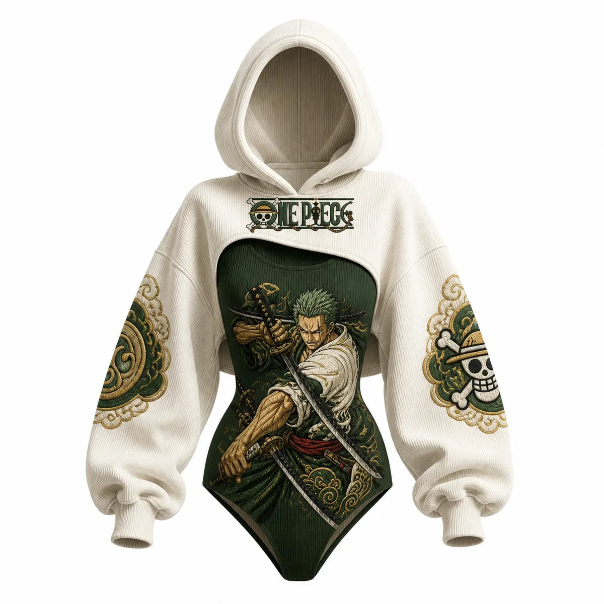 Women's Anime-Print Hooded Romper Set
