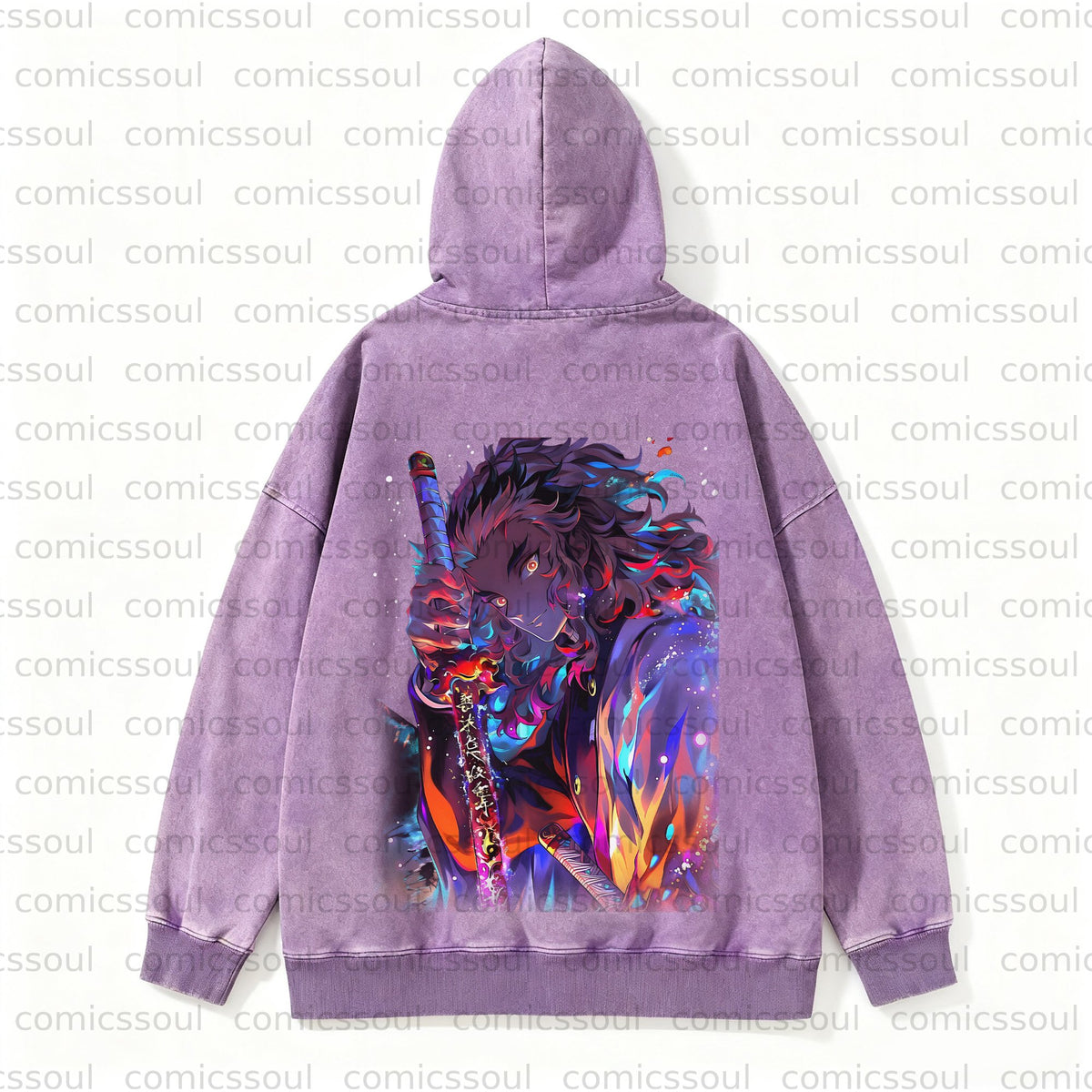 Unisex Anime Graphic Streetwear Vintage Plush Washed Hoodie