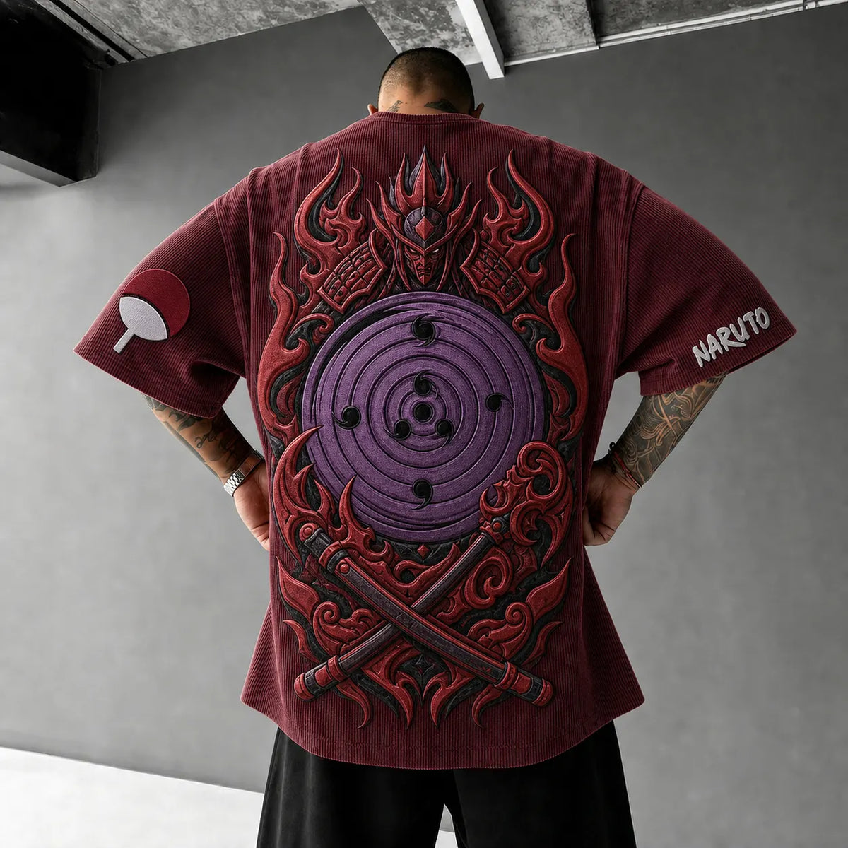 Unisex Anime-Style Retro Corduroy Oversized T-Shirt