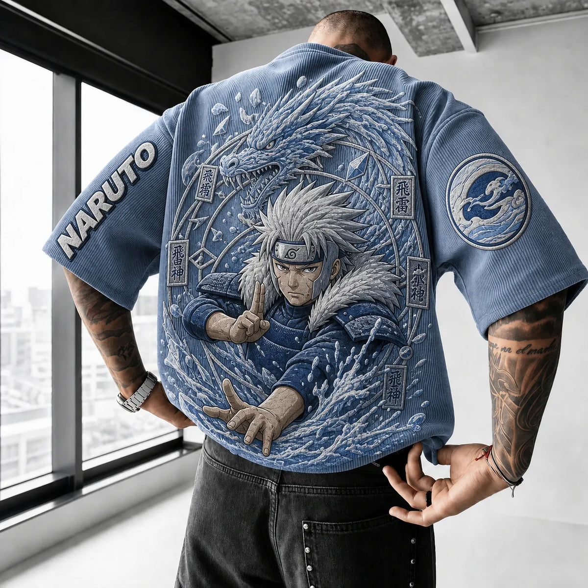 Unisex Anime-Style Retro Corduroy Oversized T-Shirt