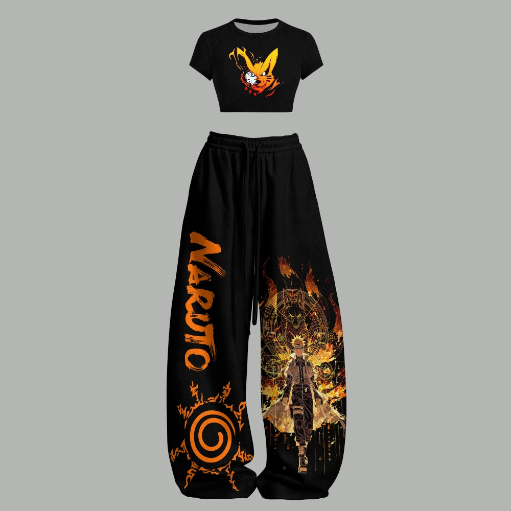 NARUTO Women T-Shirt  & Elasticated Trousers Two-Piece Set | Anime Graphic
