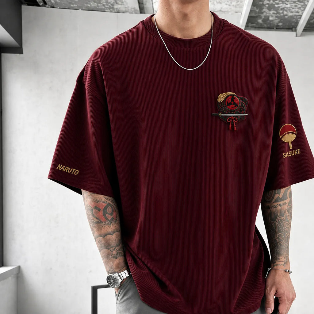 Unisex Anime-Style Retro Corduroy Oversized T-Shirt