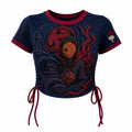 Women's Slim-Fit Short-Sleeve T-Shirt With Anime Print And Side Drawstrings