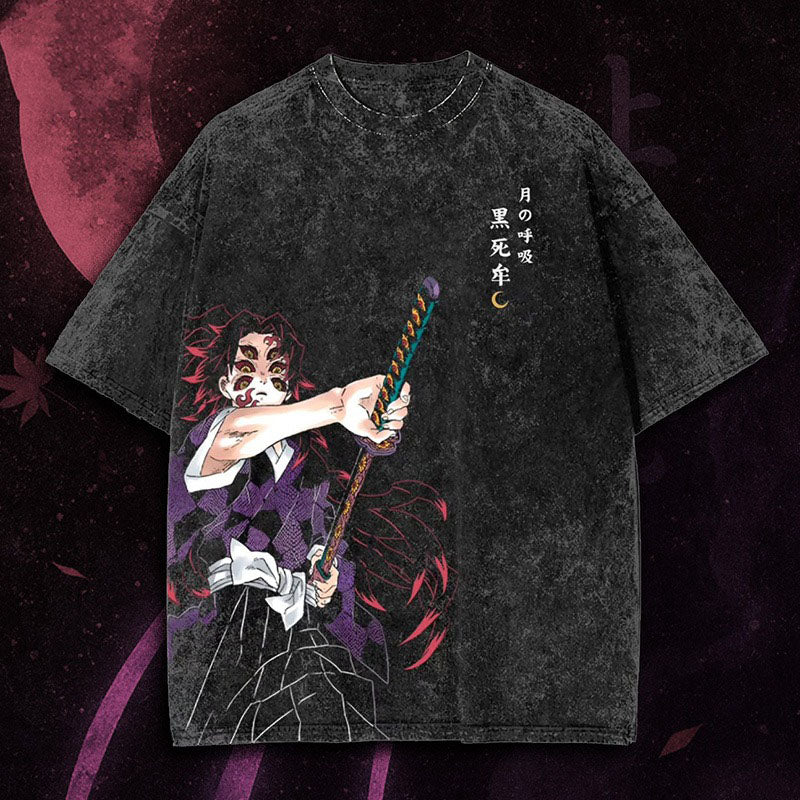 High-quality unisex anime graphic washed printed T-shirt| KNY