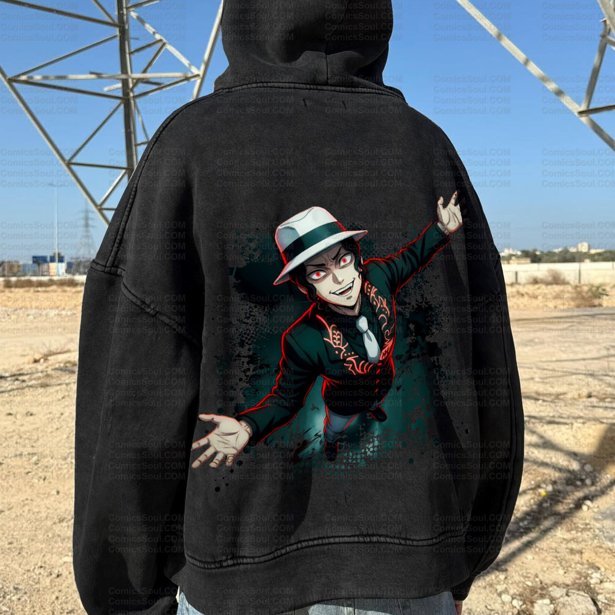 Unisex Anime Graphic Water wash Streetwear Vintage Hoodie