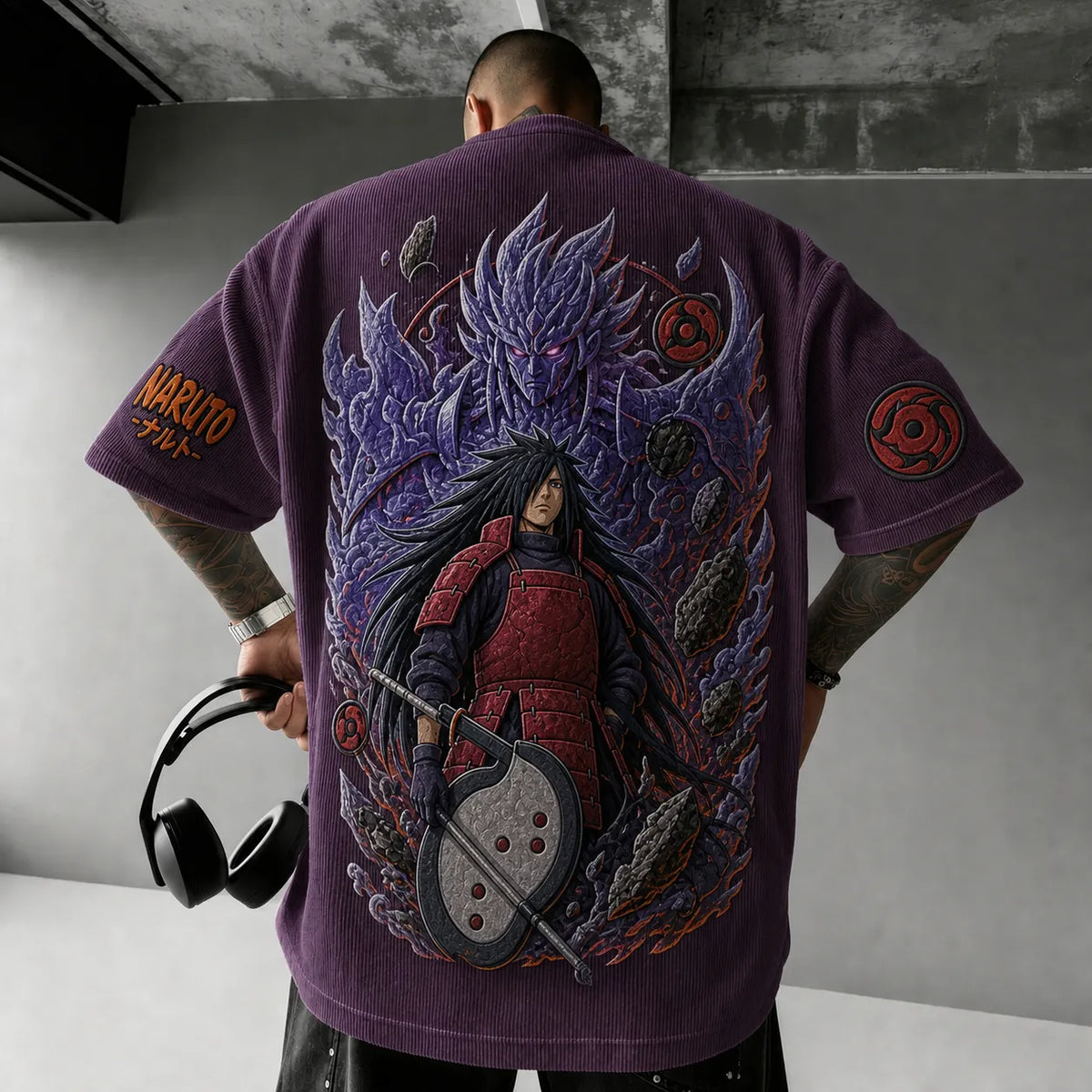 Unisex Anime-Style Retro Corduroy Oversized T-Shirt