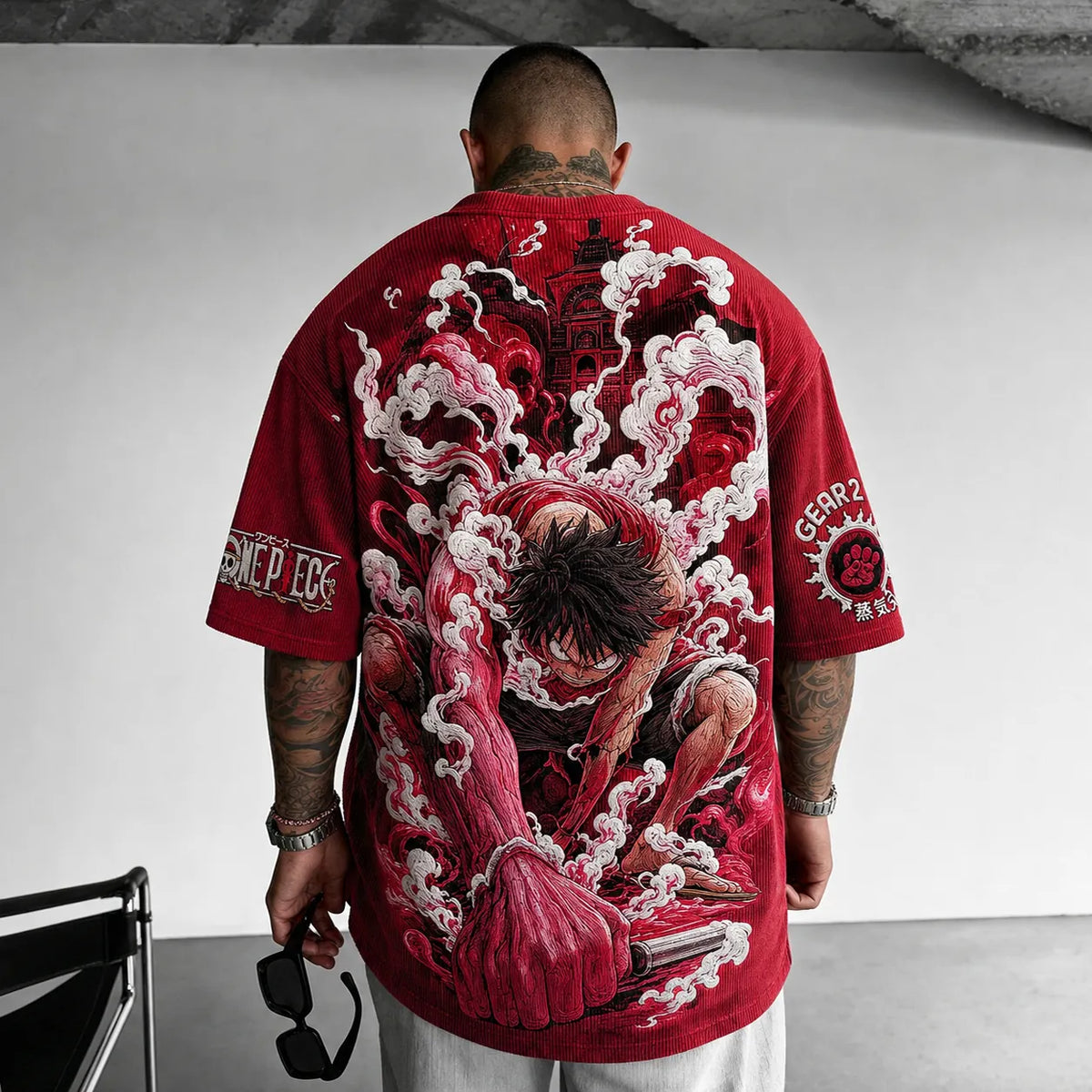 Unisex Short-Sleeve Corduroy T-Shirt With Anime Print