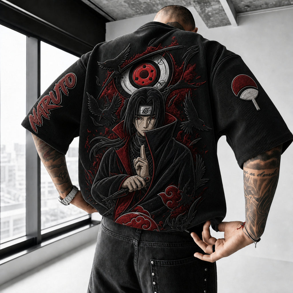 Unisex Anime-Style Retro Corduroy Oversized T-Shirt