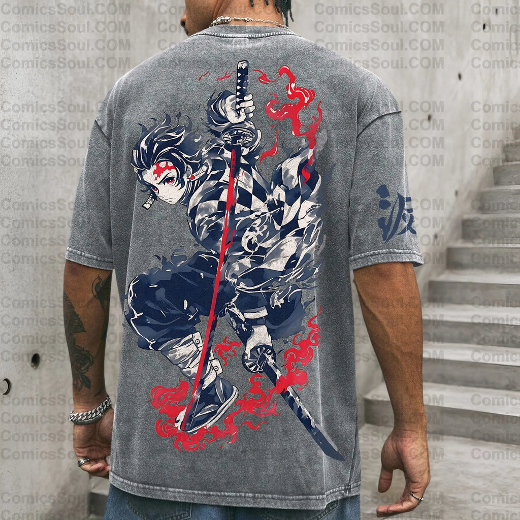 Vintage 3D Direct Inkjet Printed Washed Unisex T-Shirt