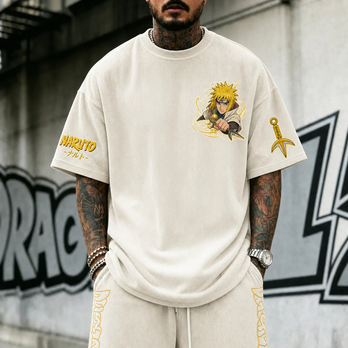 Unisex Anime-Style Retro Corduroy Oversized T-Shirt