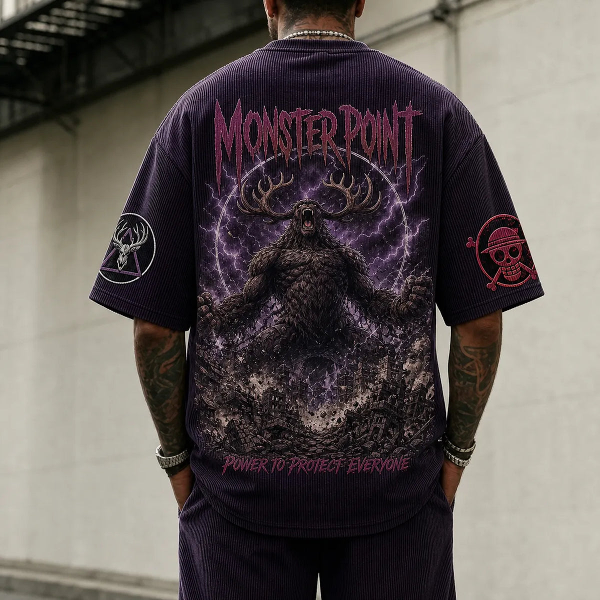 Unisex Short-Sleeve Corduroy T-Shirt With Anime Print