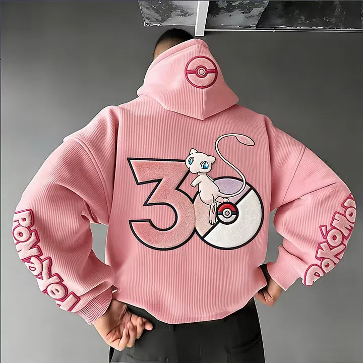 Unisex Retro Corduroy Hoodie With Anime-style Graphics