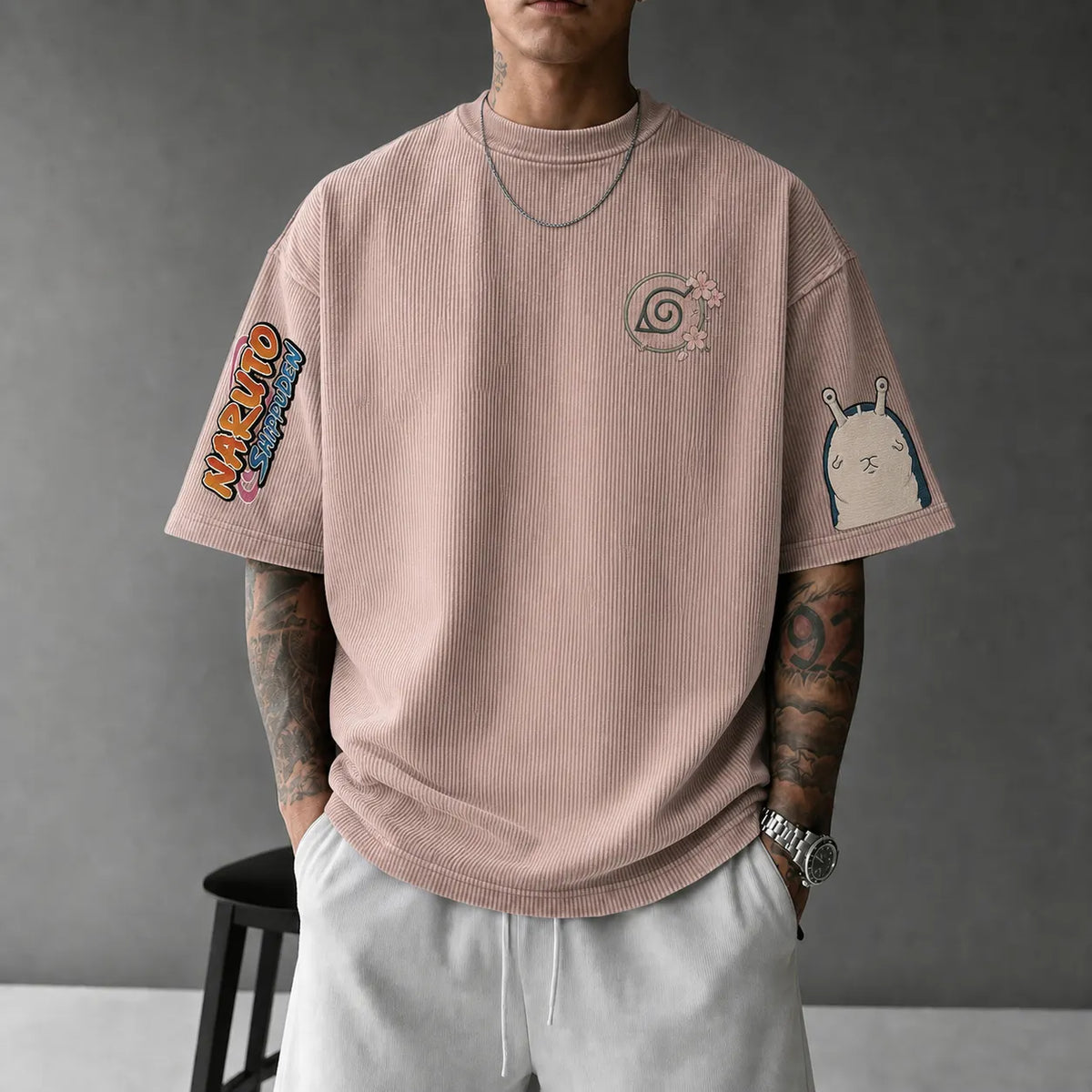 Unisex Anime-Style Retro Corduroy Oversized T-Shirt