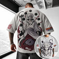 Unisex Oversized Anime-Print Vertical-Stripe Short-Sleeve T-Shirt