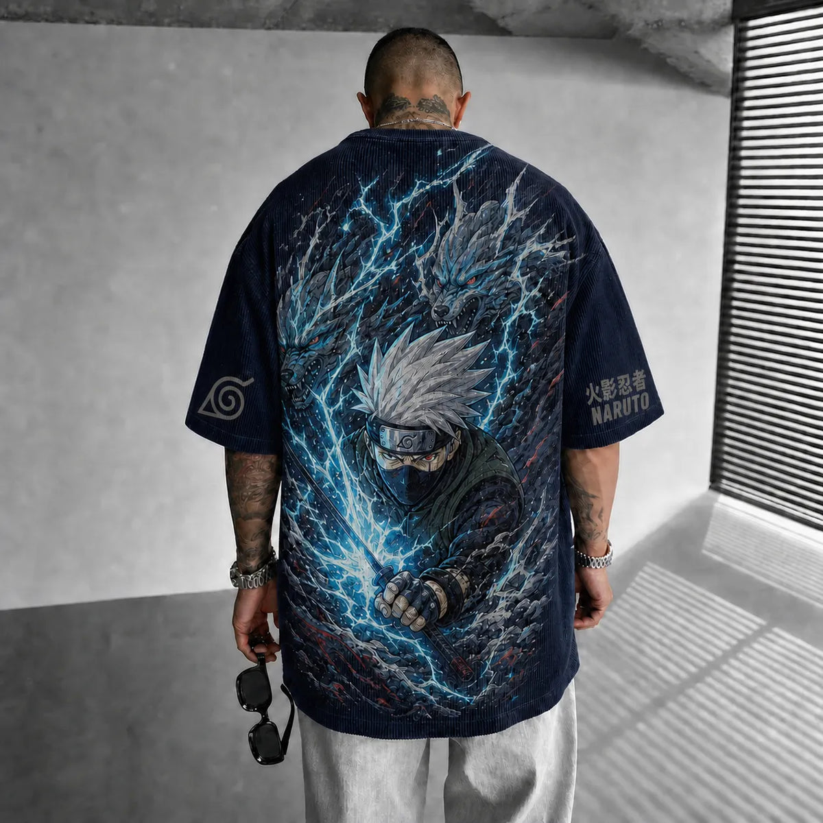Unisex Anime-Style Retro Corduroy Oversized T-Shirt