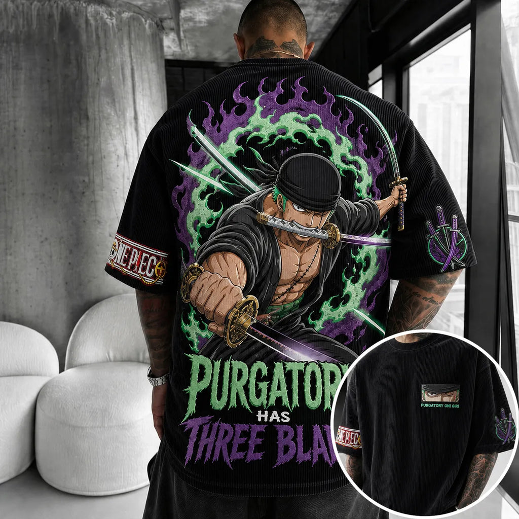 Unisex Short-Sleeve Corduroy T-Shirt With Anime Print