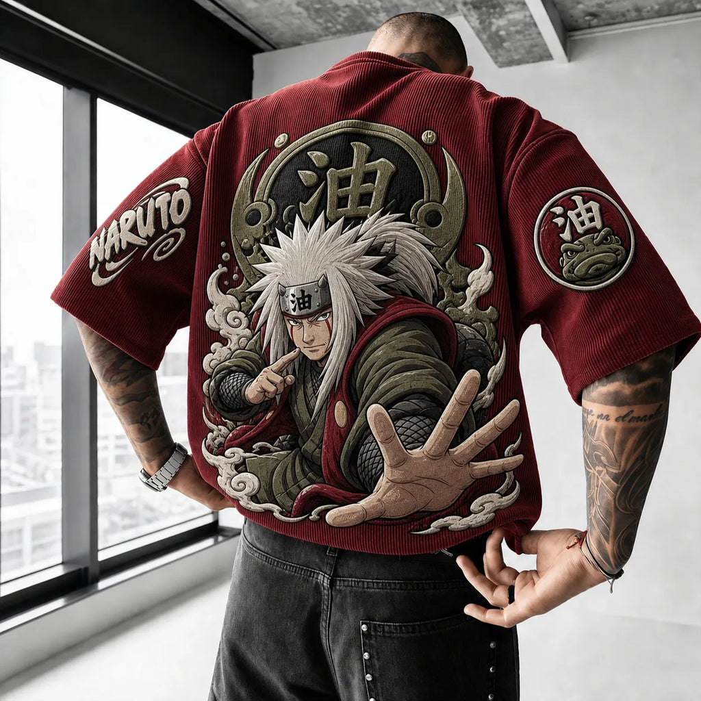 Unisex Anime-Style Retro Corduroy Oversized T-Shirt