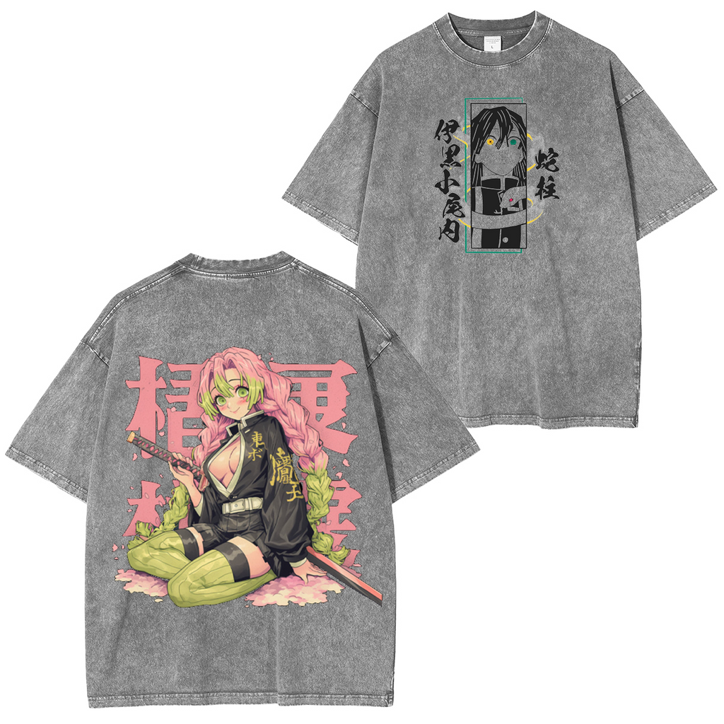 Mitsuri Kanroji x Obanai Iguro Unsiex Washed T-Shirt| KNY