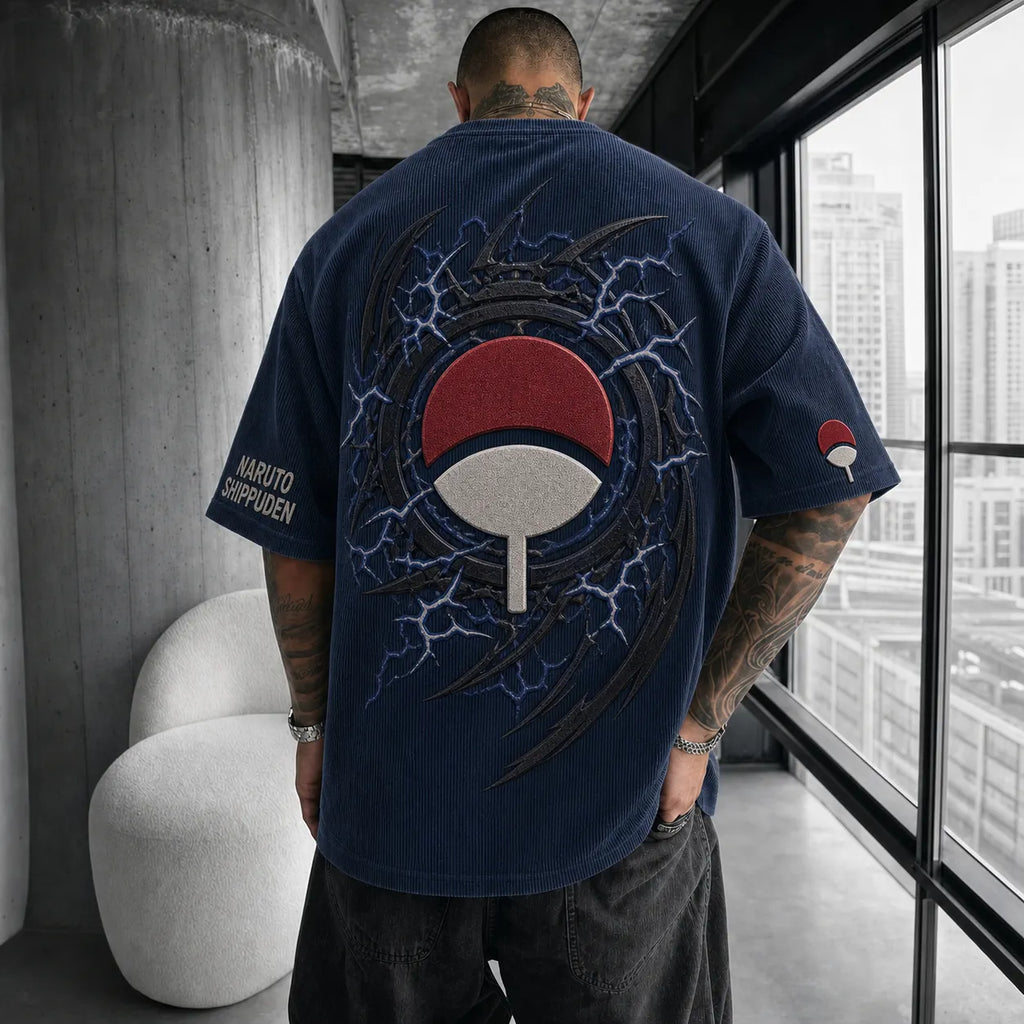 Unisex Anime-Style Retro Corduroy Oversized T-Shirt