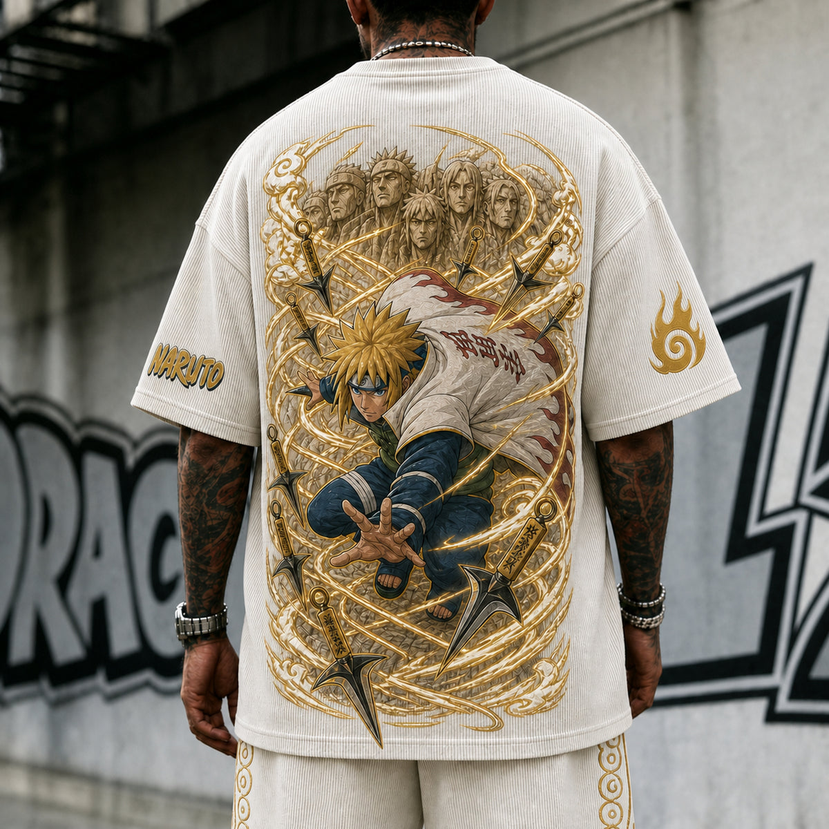 Unisex Anime-Style Retro Corduroy Oversized T-Shirt