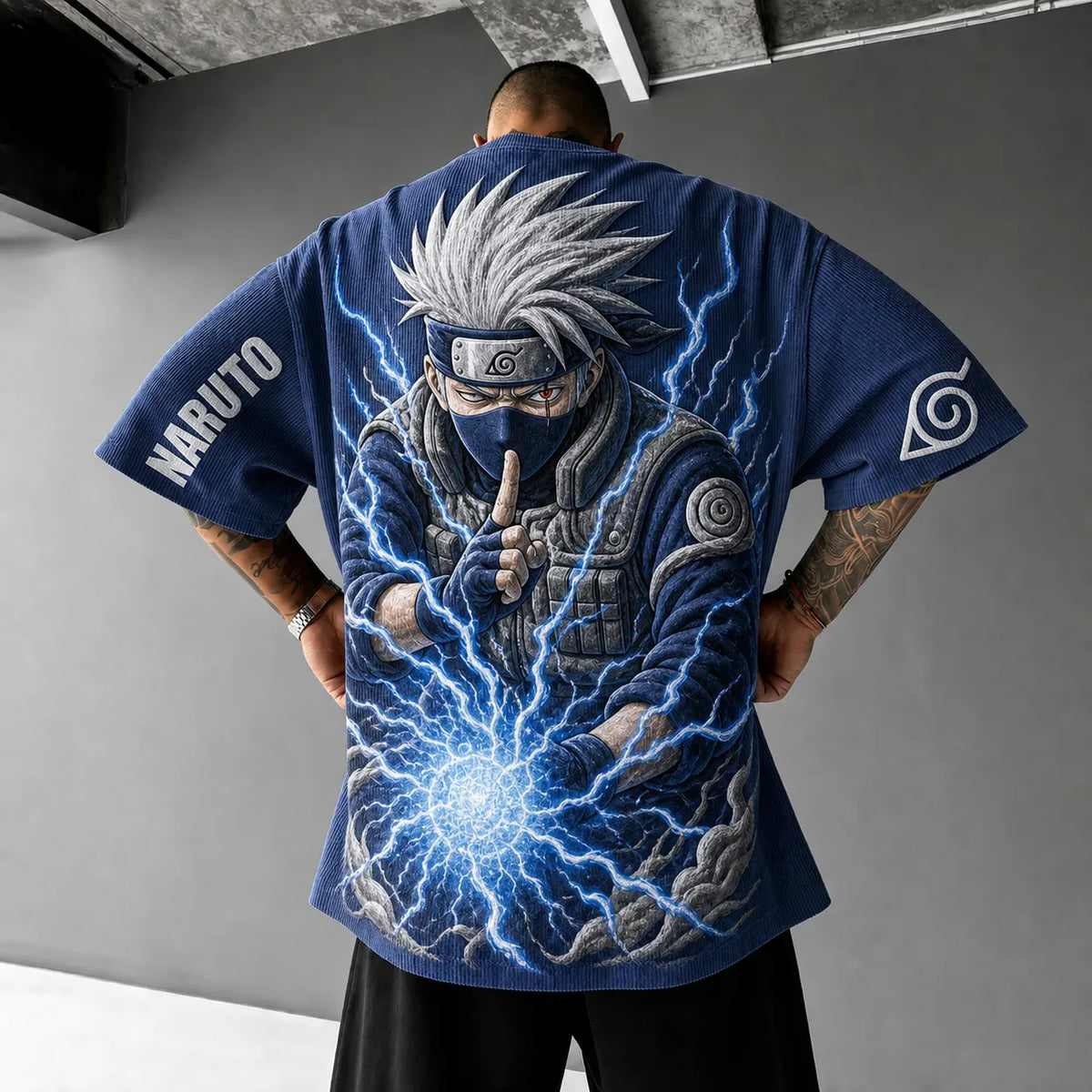 Unisex Anime-Style Retro Corduroy Oversized T-Shirt