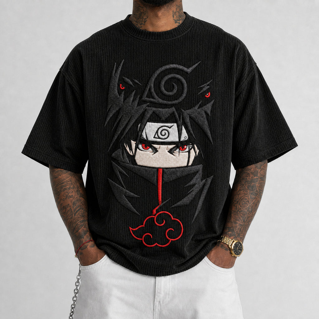 Unisex Anime-Style Retro Corduroy Oversized T-Shirt